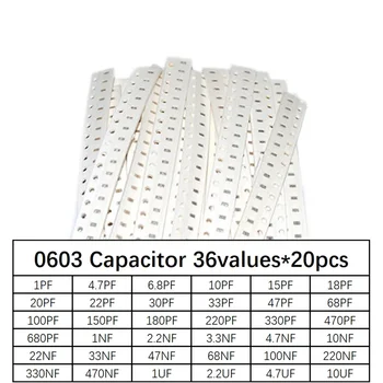0603 SMD Kapasitör çeşitli kiti, 36values*20 adet = 720 adet 1pF~10uF Örnekleri Kiti elektronik diy kiti