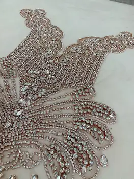 1 Adet Büyük Gül Altın Ağır Boncuk El Yapımı Rhinestone Aplikler Couture Elbise Kostüm