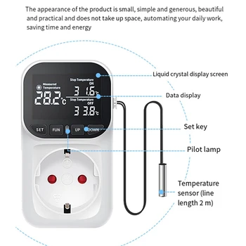 1 Adet Dijital sıcaklık kontrol cihazı Anahtarı Fişi Sensörü İle Ev İçin, Sera Su Ürünleri AB Tak