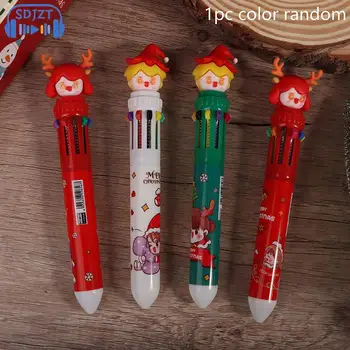 1 Adet Noel 10 renkli Tükenmez Kalem Öğrenci Basın tipi Renkli Kalem Noel Baba Presler Tükenmez Kalem Okul Kırtasiye