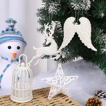 1 Adet Noel Ağacı Kolye Beyaz Karikatür Kuş Kafesi Pentagram Elk Kanatları Merry Christmas Dekorasyon Ev İçin Noel Hediyeleri Süsler