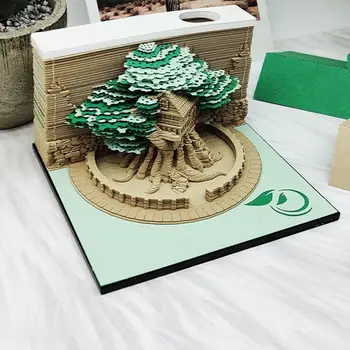 1 ADET Yeşil Ağaç Ev Üç Boyutlu Kağıt Oyma Takvim Okul Takvimi Parça 3D Pad Pedleri Memo Led zaman ışıkları S2Y5