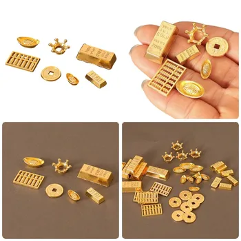 1 Takım 1: 12 Evcilik Minyatür altın madalyonlar Altın Tuğla Külçe / Bakır Paralar / Altın Külçe / Abaküs / Taç Bebek Evi Oyuncak Oyna Pretend