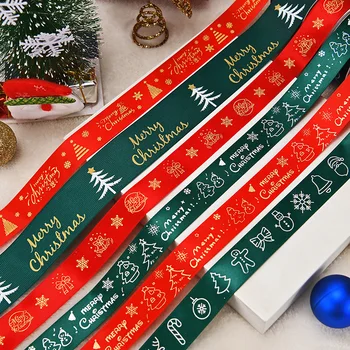 10/20 Yard Merry Christmas Saten Kurdele Kar Tanesi Noel Ağacı Baskı Desen Polyester Şerit Noel DIY Hediye Paketleme Malzemeleri
