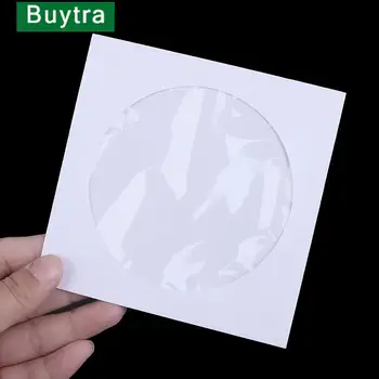 10/50 ADET Zarflar Depolama Şeffaf Pencere Kapak Beyaz Katlanmış Kağıt Torba 10/50 ADET 12.5 CM CD DVD Disk Kağıt Kollu 12.5 * 12.5 CM