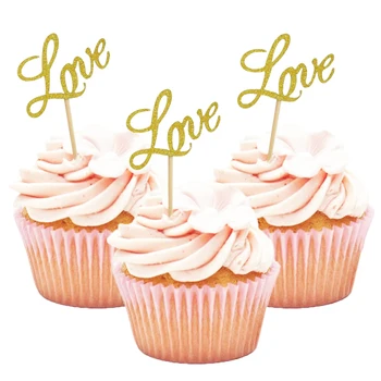 10 Adet Glitter Aşk Cupcake Toppers Kek Seçtikleri Düğün Nişan Gelin Duş Kek Süslemeleri Parti Favor