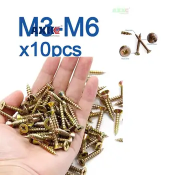 10 adet / grup M3 M3. 5 M4 M5 M 6 Çapraz Gömme Havşa sunta Sunta Düz Kafa Kendini Vurarak Ahşap Vida Çinko Kaplı
