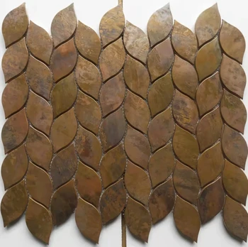 10 ADET Yapraklar Desen Retro Bakır Metal Mozaik Karo, DIY duvar Kağıdı Bar Loft duvar Karoları Dekorasyon