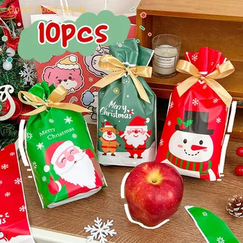 10 ADET Yaratıcı Sevimli Karikatür Noel Şeker Çerez plastik poşetler Parti Dekorasyon hediye keseleri Bisküvi Aperatif Pişirme Paketi Çantası