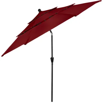 10 ft Veranda Şemsiyesi - Basma Düğmeli Eğimli 3 Katmanlı Güneşlik ve Güverte, Avlu veya Havuz b için Kolay Açılır Krank Açık