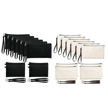 10 Paket Makyaj Çantaları İçin Bileklik İle DIY Zanaat Fermuarlı Kalem Çantaları Siyah 8.3 X 5.1 İn
