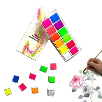 12 Renk Sanatçı Suluboya Boyalar Floresan Renk Suluboya DIY El Sanatları için