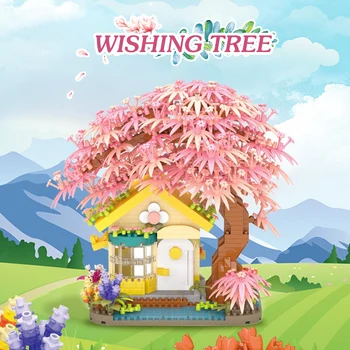 1500 ADET Mikro Parçacık Tuğla Pembe Dileğiyle Sakura Ağacı Yapı Taşları Ev Figürü Monte Oyuncaklar Doğum Günü Hediyeleri Kız İçin