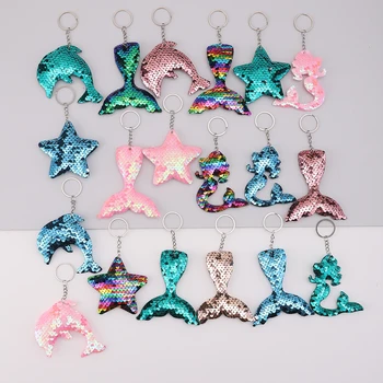 19 adet Glitter Geri Dönüşümlü Sequins Denizkızı Kuyrukları Anahtarlık Sevimli çizimli çanta Anahtarlık Anahtarlık Süs Çanta Çanta cazibe aksesuarları