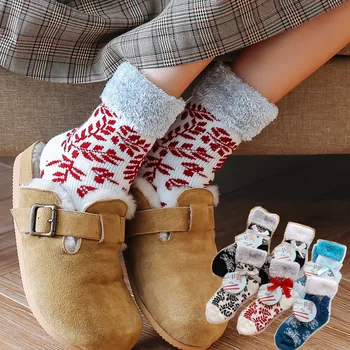 1PR Kış Flip Vida Tipi Kayak Çorap Kalınlaşmış Polar Kış Sıcak Kat Çorap Ev kadın Çorap Havlu Kar Çorap