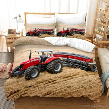 2/3 Adet Açık Makine 3D nevresim takımı Büyük Traktör Desen Yorgan yatak örtüsü seti Yumuşak Yorgan Kapak Yastık Kılıfı Seti Ev Tekstili