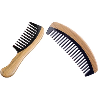 2 Adet Saç Tarak Geniş Diş Ahşap Dolaşık Açıcı Tarak Kıvırcık Saç Sandal Ağacı Manda Boynuzu Tarak 15X5 ve 18.5X5cm