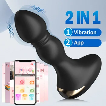 2 İn 1 APP Kontrolü Titreşimli Anal Popo Fiş g-spot prostat masaj aleti Teşvik Anüs USB Şarj Vibratör Seks Oyuncakları Yetişkin İçin 18+