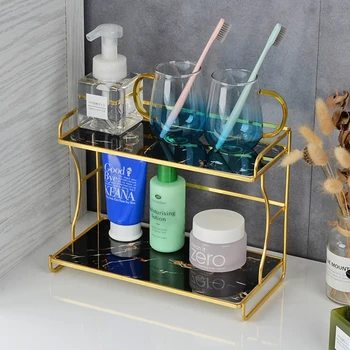 2 Katlı Lüks Banyo duş rafı Raf mutfak tezgahı Baharat Organizatör makyaj kutusu Tutucu Vanity Tepsi Kozmetik Raf