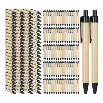 200 Adet Siyah Tükenmez Kalemler Çevre Dostu Kalemler Geri Dönüşümlü Kraft Kağıt Kalemler Toplu Ofis Okul