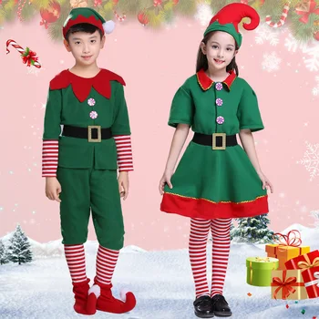 2019 yeşil Elf Kız noel dans kostümü Festivali Noel Baba Yeni Yıl çocuk giyim süslü elbise noel partisi elbisesi