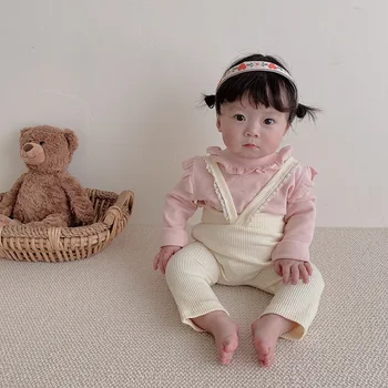 2023 Bahar Yeni Bebek Kız Tayt Yürümeye Başlayan Çocuk Pp Pantolon Bebek Tulum Sevimli Kız Dantel Askı Pantolon Pamuk Bebek Prenses Pantolon