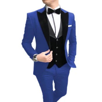 2023 Erkek Takım Elbise 3 Adet Casual Slim Fit Siyah Çentik Yaka En İyi Erkek Smokin Düğün Parti Elbise (Blazer + Yelek + Pantolon)