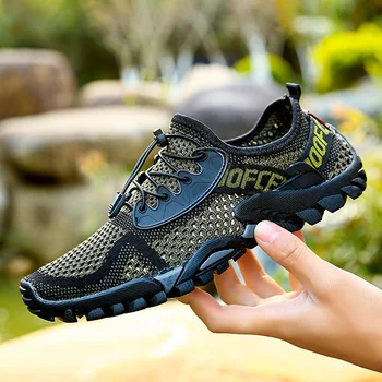 2023 Hafif Yürüyüş Aqua Ayakkabı Erkekler İçin Nefes Sinek Dalga Sneakers Erkekler Artı Boyutu Açık spor ayakkabılar Kamp trekking ayakkabıları
