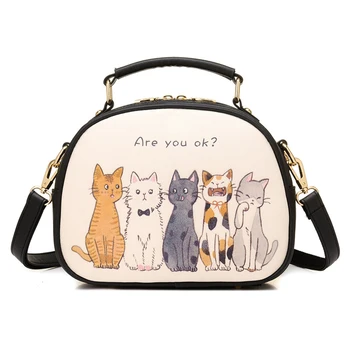 2023 Marka Kadın Deri Çanta Daire Kadın postacı çantası Sevimli Hayvan Baskı Kediler Bayanlar Çanta Kılıfı Bolsos