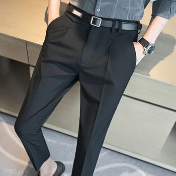2023 Yaz Moda Erkek Pantolon Slim Fit İş Rahat uzun pantolon Ofis erkek Sıska Takım Elbise Düz Renk 28-36