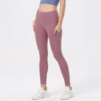 2023 Yeni Dalga Nokta Baskılı Yoga Pantolon Yan Cepler Yüksek Bel Pantolon Lulu Spor Kalça Kaldırma Yoga Pantolon Kadınlar için