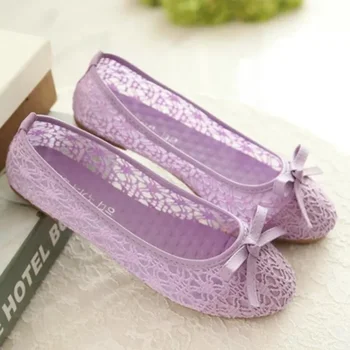 2023 Yeni Kadın Flats Ayakkabı Bale Daireler Moda Yay-düğüm Kadın Ayakkabı Üzerinde Kayma Kesimler Düz Tatlı İçi Boş Yaz kadın ayakkabısı