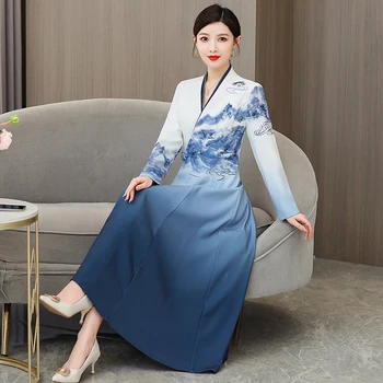 2023 yeni moda zarif rahat KADIN cheongsam Çin tarzı uzun kollu retro geliştirilmiş versiyonu elbise