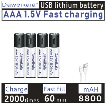 2023New1. 5V AAA 8800 MWh USB Yüksek kapasiteli şarj edilebilir li-ion pil uzaktan kumanda fare için küçük fan Elektrikli oyuncak pil
