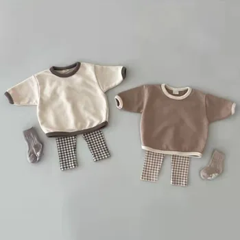 2024 Kore Tarzı Bahar bebek Setleri Yumuşak pamuklu uzun kollu tişört Kız Erkek Üst Pantolon 2 Adet Set Bebek Giysileri Seti Yenidoğan