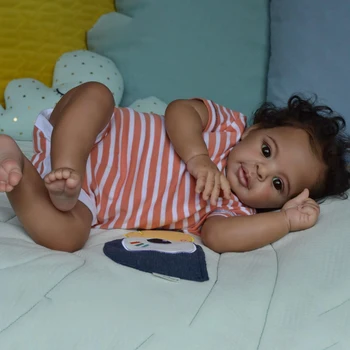 21 inç Yeniden Doğmuş Bebek Bebek Anthony Yumuşak vücut Koyu Kahverengi Deri Bebek Gerçekçi gerçekten Bebek noel hediyesi