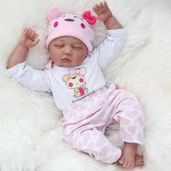 22 İnç Yumuşak Ağırlıklı Vücut Gerçekçi Yenidoğan Kız Bebek El Yapımı Silikon Gerçekçi Uyku Bebek Bebek Gerçek Görünüyor
