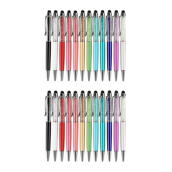 24 Adet/paket Bling Bling 2-İn-1 İnce Kristal Elmas Stylus Kalem Ve Mürekkep Tükenmez Kalemler (12 Renk)
