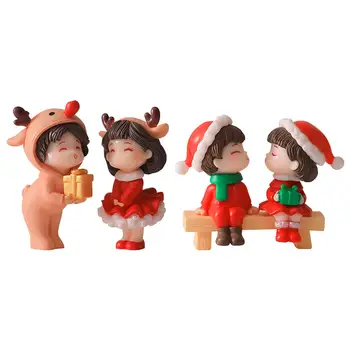 2Pcs Noel çift figürler romantik Bonsai dekor çift heykeller için mikro