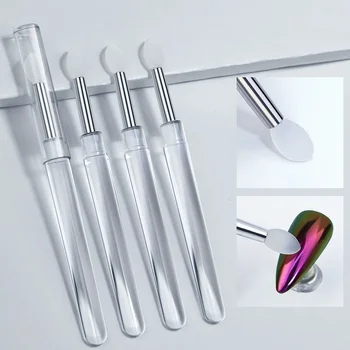 3 adet Silikon Tırnak Sanat Fırçaları Kullanımlık Tırnak Fırçaları Tırnak Sanat için Silikon Tırnak Fırçası Krom Glitter Ayna Tozu Pigmen