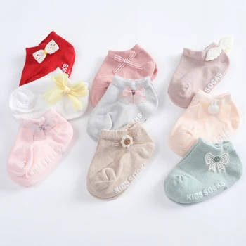3 Pairs Yenidoğan Çorap Bahar Yaz Bebek Erkek Kız Pamuk Katı Nefes Bebek Kız Yumuşak Sevimli Çorap Çocuk Çorap