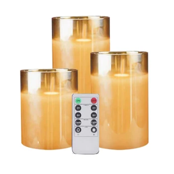 3 Paket Amber Cam LED Alevsiz Mumlar Titrek Uzaktan Kumanda ile, Pil Kumandalı, Düğün İçin, Festival Süslemeleri, Hediye