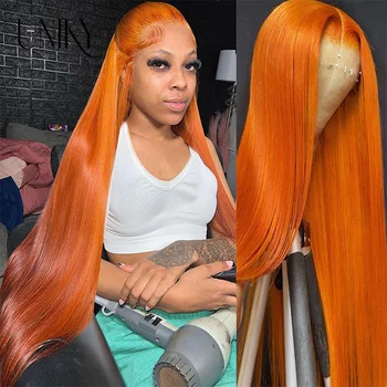 32 İnç Turuncu Zencefil Dantel ön Peruk insan Saçı Kadınlar İçin Düz 13x4 13x6 Hd Dantel ön Peruk Renkli Ön Koparıp Brezilyalı