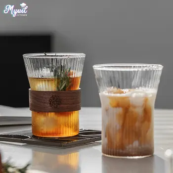 350ML içecek bardağı Japon Tarzı Kahve Kupa Ceviz kupa kılıfı Cam bardak bardak Coffeeware çay bardağı bira kupası
