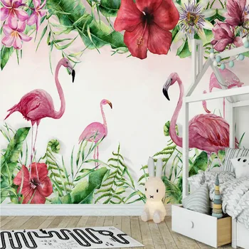 3D duvar kağıdı dekoratif boyama duvar kağıdı ev geliştirme 3D duvar kağıtları oturma odası ortaçağ tropikal flamingo bitki