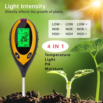 4 İn 1 çok fonksiyonlu dijital toprak ph ölçer monitör sıcaklık / ışık / MoistureTester bahçe bitkileri için tarım test
