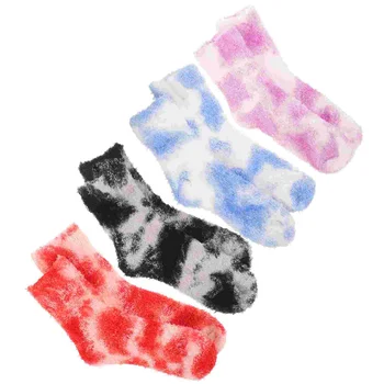 4 Pairs sıcak tutan çoraplar Dekoratif Termal Tutmak Kış Kabarık Kadın Bulanık Mercan Polar Kız için