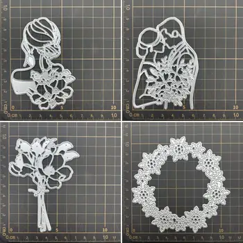 4 çeşit düğün çift çiçek Metal Kesme Ölür Şablonlar İçin DIY Scrapbooking Dekoratif Kabartma El Sanatları Kalıp Kesim Plakası