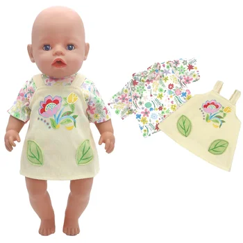43cm Bebek oyuncak bebek giysileri Gri Gömlek Çiçek Kayış Etek 18 İnç Kız Bebek Elbise