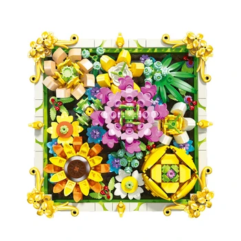 492 adet Ayçiçeği Karanfil Altın Gül Yasemin Yapı Taşları Buket Çiçekler Ekran Tuğla Oyuncaklar Çocuklar için Ev Dekorasyon